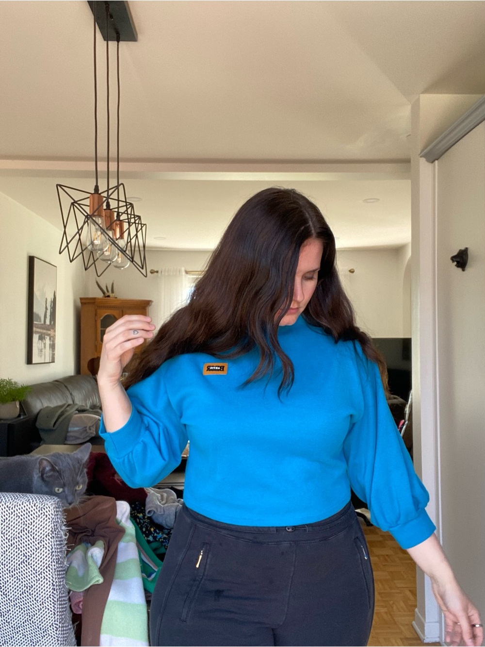 Bright Teal Puff-Sleeve Women's Top